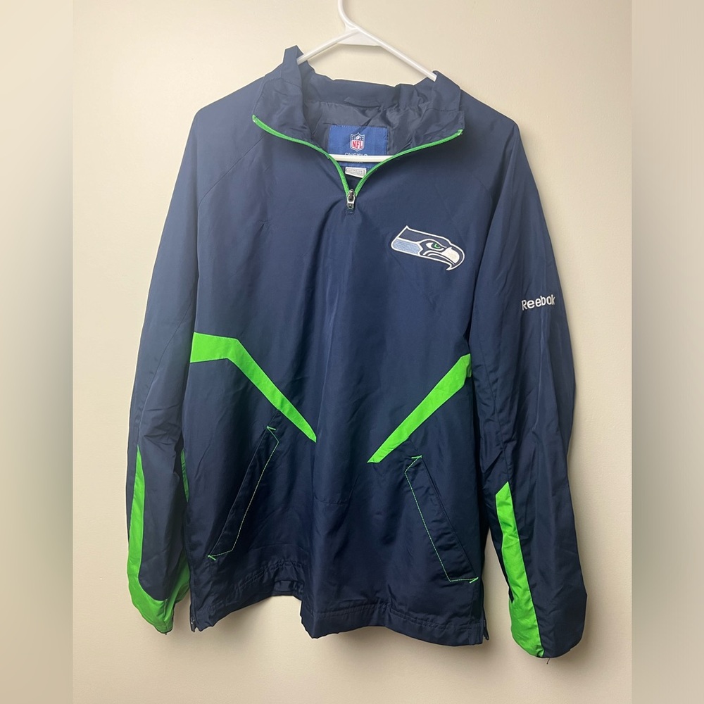 Reebok 1/4 Zip Mens Medium NFL OnField NFL Seattle Seahawks Pullover Windbreaker